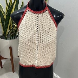 Altar'd State Cream and Red Crochet Crop Top